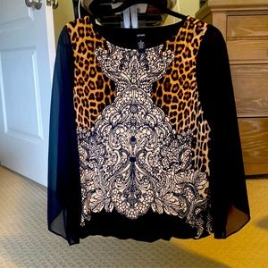 Alfani size S printed top with beading and sheer sleeves